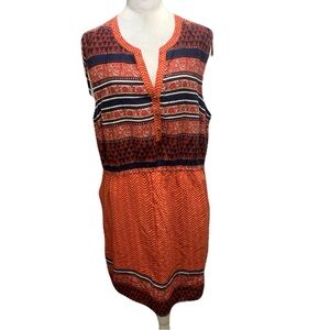 Sleeveless Orange Patterned Shift Dress